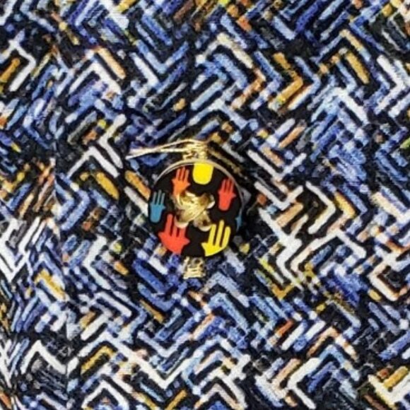 Luchiano Visconti Mens Black Wavy Geo Pattern Long Sleeve Button Down Shirt L - Picture 8 of 13